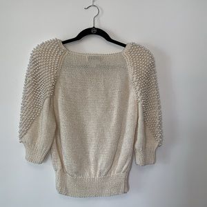 Nannell brand  medium Pearl white sweater with pearls along the sleeves